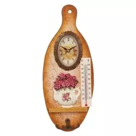 Крючки декоративные с часами "Чайничек с розами" 29,3х12х2,9 см