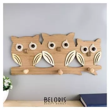 Крючки декоративные "Совы очковые на ветке" 18,5х39,5х4,7 см