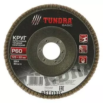 Круг лепестковый торцевой конический Tundra, 125 х 22 мм, Р60