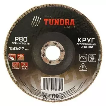 Круг лепестковый торцевой Tundra, 150 х 22 мм, Р80