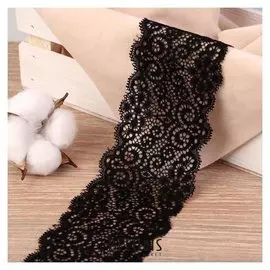 Кружево эластичное, 70 мм × 9 ± 1 м, цвет чёрный