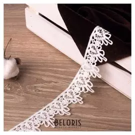 Кружево гипюровое, 35 мм × 9 ± 1 м, цвет белый