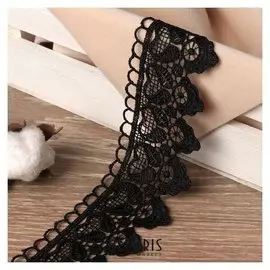 Кружево гипюровое, 50 мм × 6,8 ± 1 м, цвет чёрный