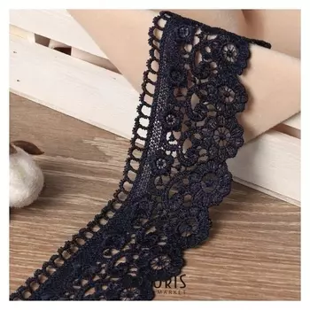 Кружево гипюровое, 60 мм × 6,8 ± 1 м, цвет тёмно-синий