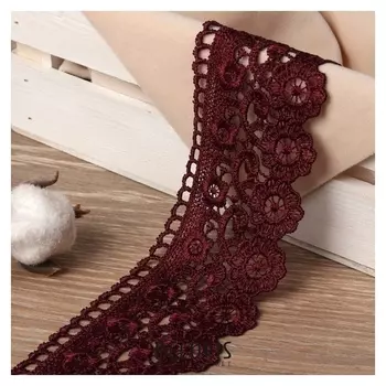 Кружево гипюровое, 60 мм × 6,8 ± 1 м, цвет винный