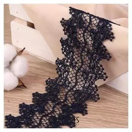 Кружево гипюровое, 80 мм × 7 ± 1 м, цвет тёмно-синий