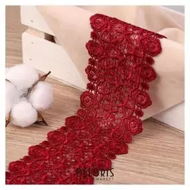 Кружево гипюровое, 80 мм × 7 ± 1 м, цвет винный