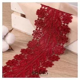 Кружево гипюровое, 90 мм × 7 ± 1 м, цвет винный