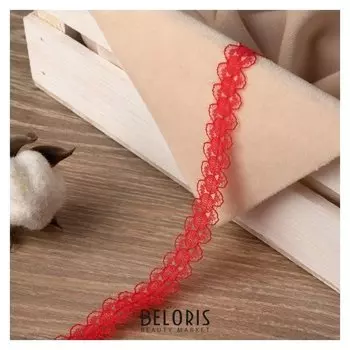 Кружево капроновое, 15 мм × 10 ± 1 м, цвет красный