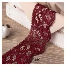 Кружево капроновое, 60 мм × 10 ± 1 м, цвет бордовый