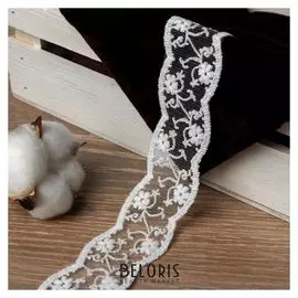 Кружево на сетке, 30 мм × 14 ± 1 м, цвет белый