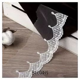 Кружево на сетке, 75 мм × 14 ± 1 м, цвет белый