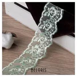 Кружево органза, 40 мм × 9 ± 1 м, цвет зелёный