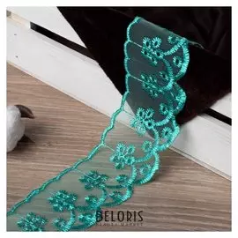 Кружево органза, 50 мм × 14 ± 1 м, цвет зелёный