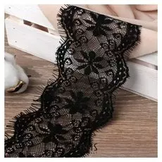 Кружево реснички, 105 мм × 9 ± 1 м, в бобине 3 шт по 3 м, цвет чёрный