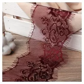 Кружево реснички, 110 мм × 9 ± 1 м, в бобине 3 шт по 3 м, цвет бордовый