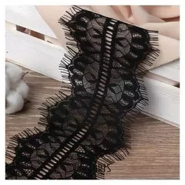 Кружево реснички, 110 мм × 9 ± 1 м, в бобине 3 шт по 3 м, цвет чёрный