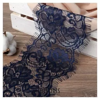 Кружево реснички, 130 мм × 9 ± 1 м, в бобине 3 шт по 3 м, цвет синий