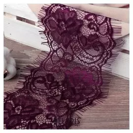 Кружево реснички, 130 мм × 9 ± 1 м, в бобине 3 шт по 3 м, цвет бордовый