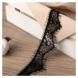 Кружево реснички, 38 мм × 9 ± 1 м, в бобине 3 шт по 3 м, цвет чёрный