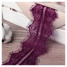 Кружево реснички, 75 мм × 9 ± 1 м, в бобине 3 шт по 3 м, цвет бордовый