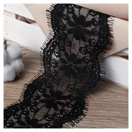 Кружево реснички, 85 мм × 9 ± 1 м, в бобине 3 шт по 3 м, цвет чёрный