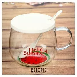 Кружка 280 мл "Свежесть", с крышкой и ложкой