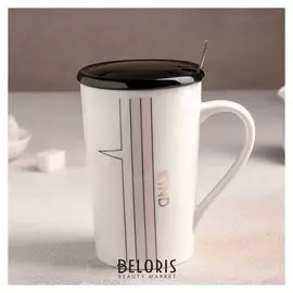 Кружка 350 мл «Иллюзия», с керамической крышкой и ложкой, рисунок