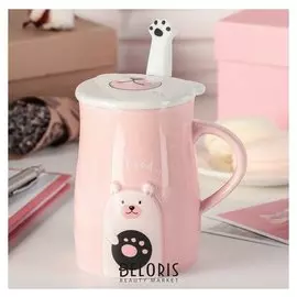 Кружка 350 мл "Лапка", с крышкой и ложкой