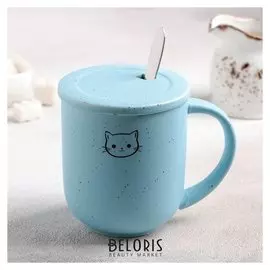 Кружка 350 мл «Малыши», с керамической крышкой и ложкой, цвет и рисунок