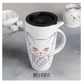Кружка 380 мл «Кошки», с пластиковой крышкой