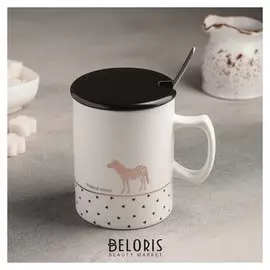 Кружка 400 мл Diamonds, с крышкой и ложкой, рисунок