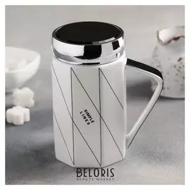 Кружка 400 мл "Грани", с зеркальной крышкой, рисунок