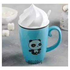 Кружка 450 мл "Наслаждение", с керамической крышкой и ложкой, цвета и рисунок