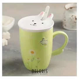 Кружка 470 мл "Крол", с керамической крышкой и ложкой