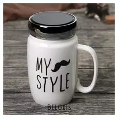 Кружка 500 мл "На стиле", с зеркальной крышкой, рисунок