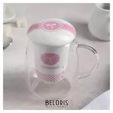 Кружка 600 мл "Клевер", с керамическим ситом и крышкой