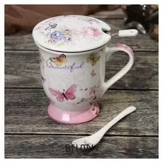 Кружка «Бабочки», 300 мл, с ситом, ложкой и крышкой