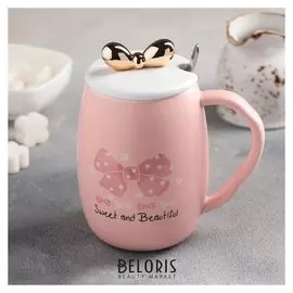 Кружка «Бантик», с керамической крышкой и ложкой, 450 мл, рисунок