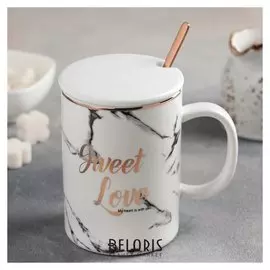 Кружка «Беллуно», с керамической крышкой и ложкой, 450 мл, рисунок