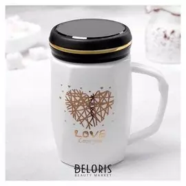 Кружка «Черное сердце», 400 мл, с зеркальной крышкой, рисунок