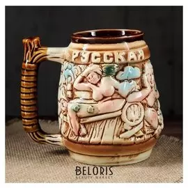 Кружка для пива 1 л "Русская банька", цветная