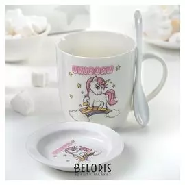 Кружка «Единорог в мечтах», 330 мл, с подставкой и ложкой, рисунок