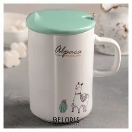 Кружка «Лама», 420 мл, с керамической крышкой и ложкой, рисунок