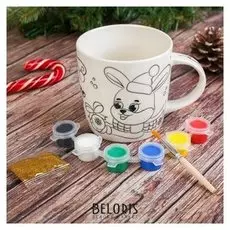 Кружка под роспись "Веселого нового года" лиса и заяц 250 мл