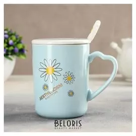 Кружка «Ромашка», 420 мл, 12×8×12 см, с керамической крышкой и ложкой