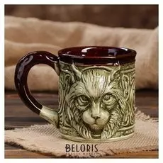 Кружка "Рысь", зелёная глазурь, 0.5 л