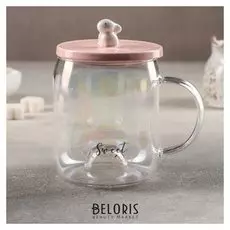 Кружка с керамической крышкой "Зайка" 350 мл, 11x8,5x11,5 см, фигурка