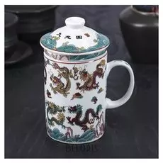 Кружка с крышкой и керамическим ситом 300 мл "Белый дракон"