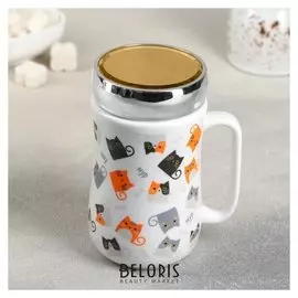 Кружка с зеркальной крышкой "Мяу-мяу" 450 мл 9,8х7,8х14,2 см